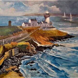 This original artwork is a painting of the Roches Point Lighthouse in County Cork. It was painted on stretched canvas